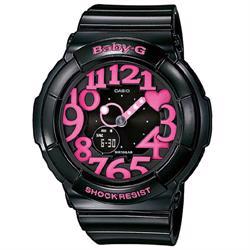 Image of CASIO BABY-G SORT / PINK MED FLOURECERENDE STORE TALS DAME UR, BGA-130-1BER